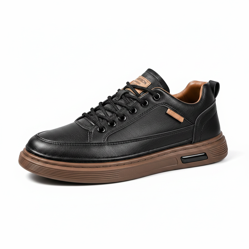 Tênis de Couro Masculino Impermeável Solado de Borracha Conforto