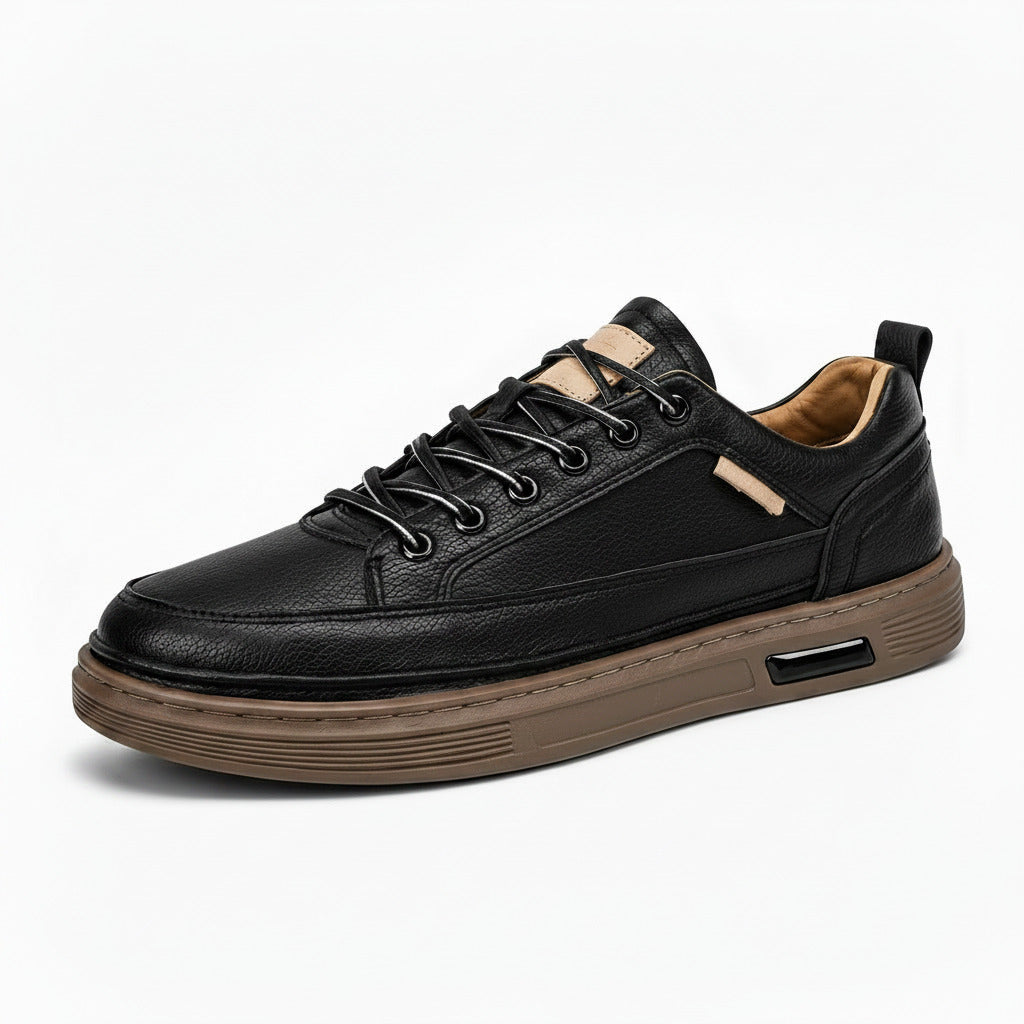 Tênis de Couro Masculino Impermeável Solado de Borracha Conforto
