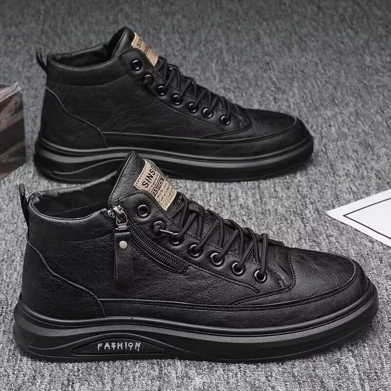 Tênis de Couro Preto Masculino Respirável e Antiderrapante