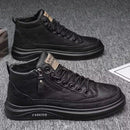 Tênis de Couro Preto Masculino Respirável e Antiderrapante