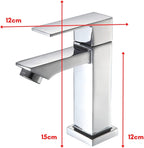 Torneira Banheiro Luxo Quadrada, Acabamento Cromado Polido, Corpo Em Aço Inoxidável, Cabo Em Aço Cromado, Bocal Quadrado, Instalação Em Bancada, Peso Aproximado 0,8 Kg