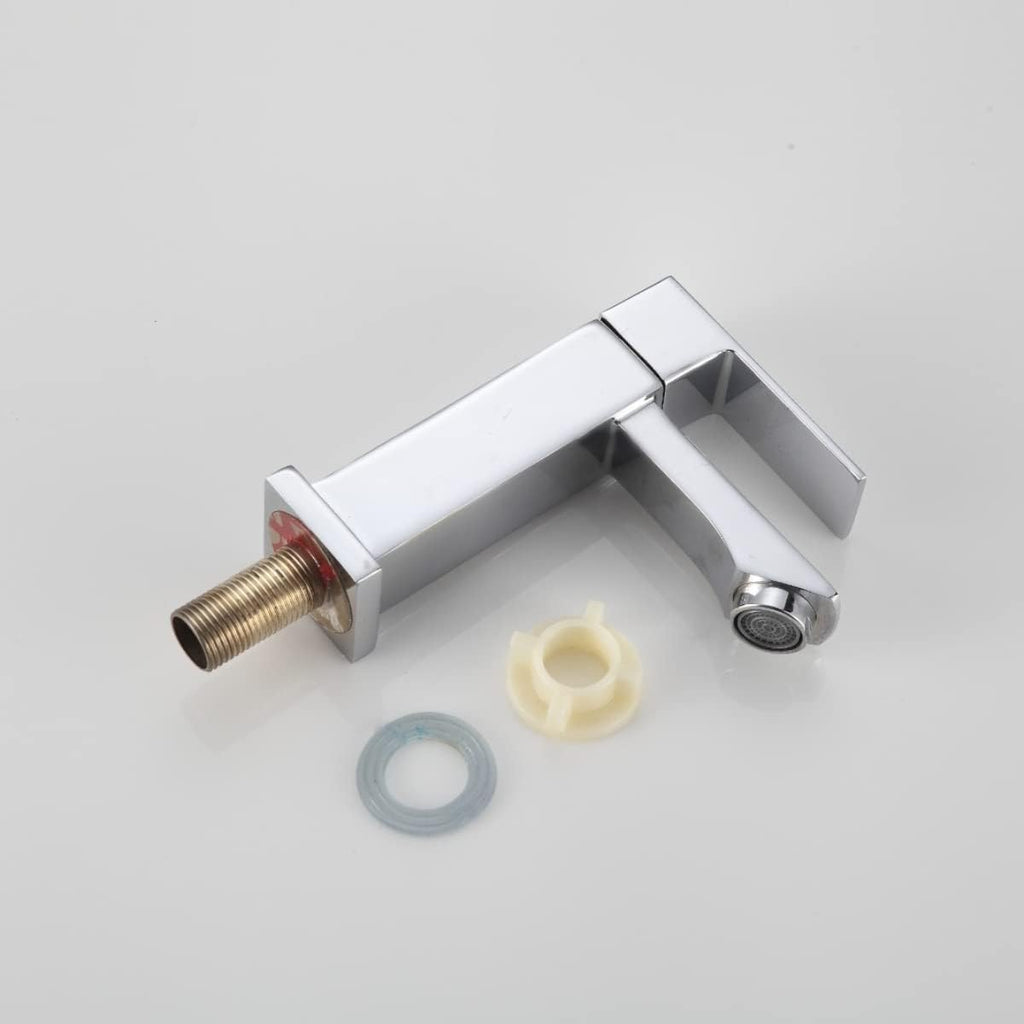 Torneira Banheiro Luxo Quadrada, Acabamento Cromado Polido, Corpo Em Aço Inoxidável, Cabo Em Aço Cromado, Bocal Quadrado, Instalação Em Bancada, Peso Aproximado 0,8 Kg