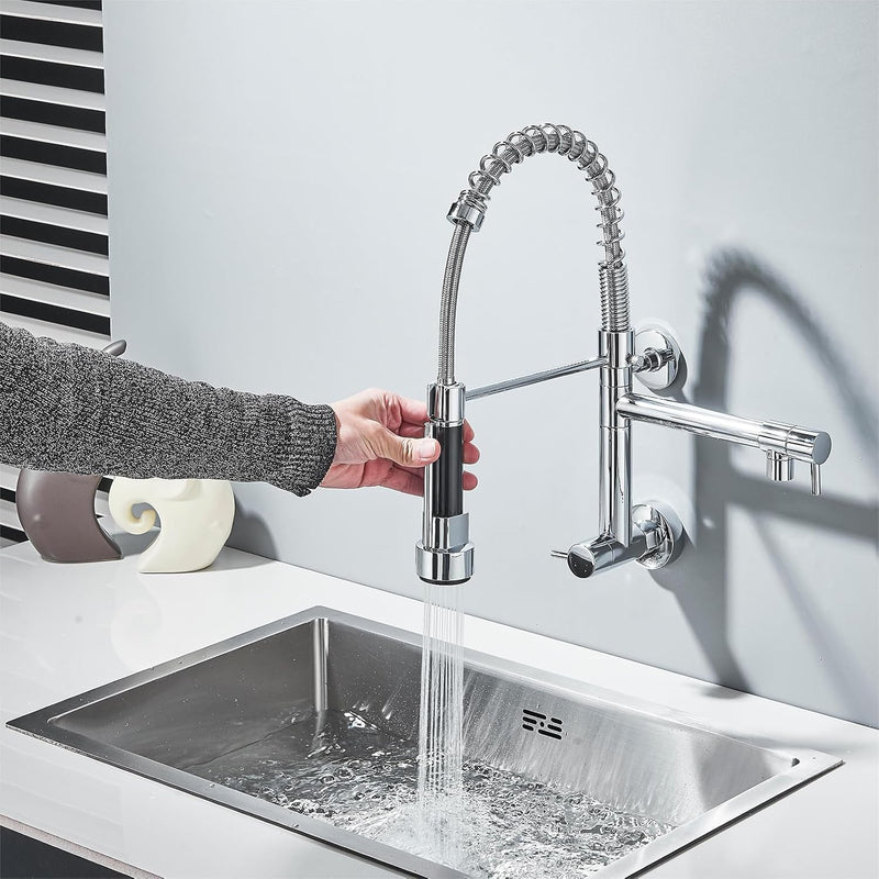 Torneira Gourmet Inox de Parede, Jato Duplo Aerado e Ducha, Bica Giratória 360°, Design Robusto e Fácil Instalação, Aproveite Durabilidade e Estilo, Compre Agora