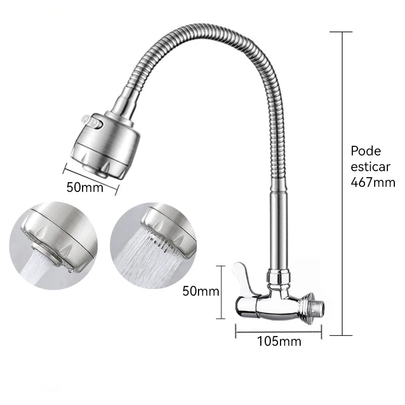 Torneira Gourmet de Parede com Cano Flexível Inox