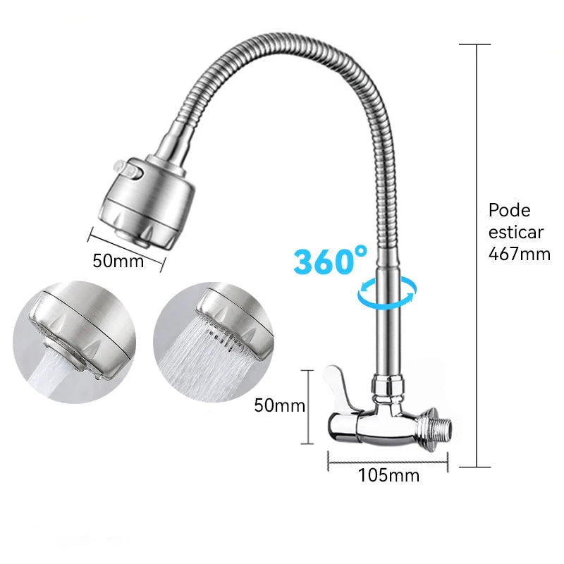 Torneira Gourmet de Parede com Cano Flexível Inox