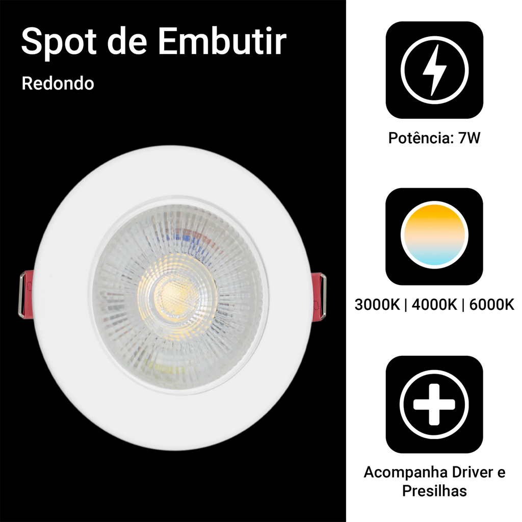 Kit 10 Luminária Spots LED Embutidos Direcionáveis