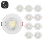 Kit com 10 Spots LED 7 W ‘Round Directable’ embutidos – iluminação eficiente e moderna. Com opções de Warm White (3000 K) e Cool White (6000 K), estes downlights garantem alta reprodução de cor, longa vida útil e economia de até 80 %. Ideal para iluminação residencial com instalação embutida rápida.