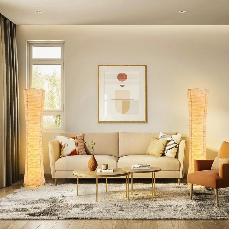 Abajur de piso LED de papel com luz ajustável em 3 cores e timer para quarto ou escritório
