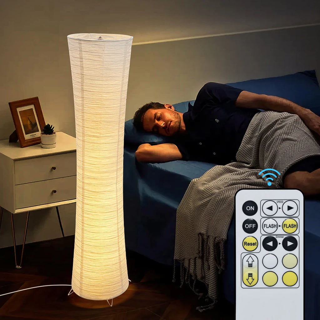 Abajur de piso LED de papel com luz ajustável em 3 cores e timer para quarto ou escritório
