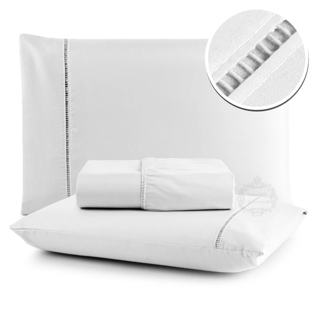 jogo lençol queen micropercal 400 fios ponto palito branco