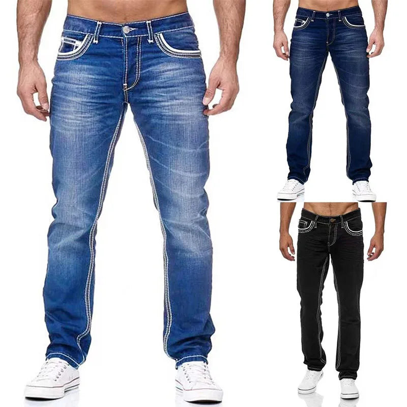 calça jeans masculina straight loose, jeans lavado streetwear, denim confortável com leve elasticidade, estilo casual moderno para uso diário em todas as estações