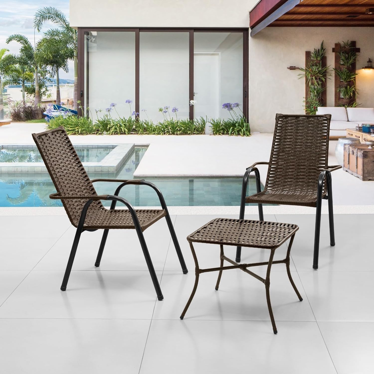 Conjunto Mobigu de 2 cadeiras e mesinha de centro em fibra sintética anti-UV