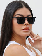 Óculos de sol polarizado Madrid Preto, estilo quadrado clássico vintage, proteção UV400, armação em acetato e metal, lentes de policarbonato, aro completo, unissex, ideal para moda praia e uso diário.