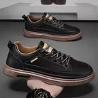Tênis de Couro Masculino Impermeável Solado de Borracha Conforto