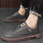 Tênis Casual Masculino Couro PU Confortável Antiderrapante
