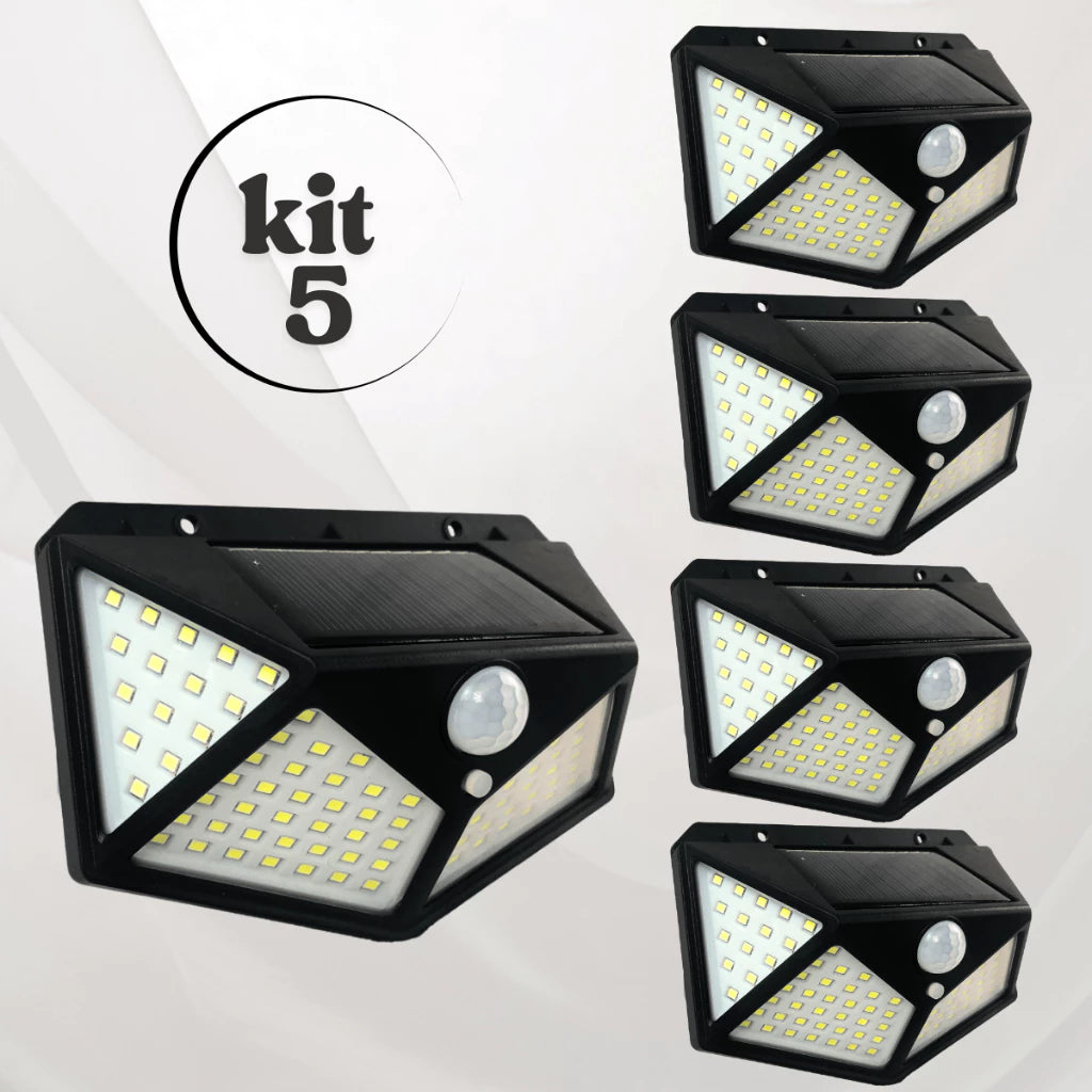 kit luminária solar 20W 100 LEDs sensor de movimento IP66