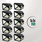 kit luminária solar 20W 100 LEDs sensor de movimento IP66