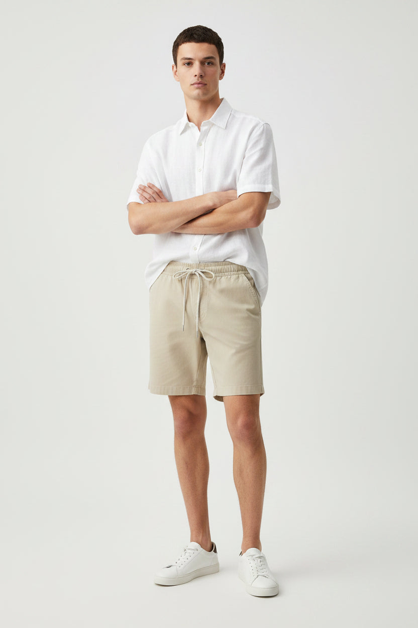 Kit 4 Bermudas Masculinas Sarja Elástico Cordão Casual