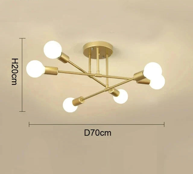 pendente nórdico em ferro preto, 6 soquetes E27, diâmetro 700 mm

