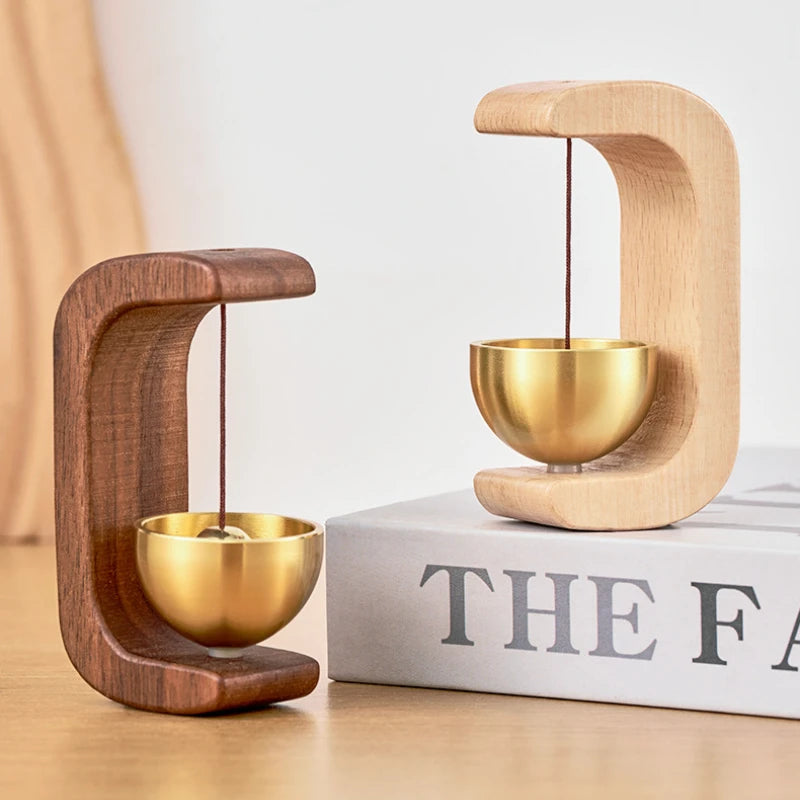 Sino de porta magnético em madeira com guizo de cobre estilo japonês para decoração e alerta de entrada

