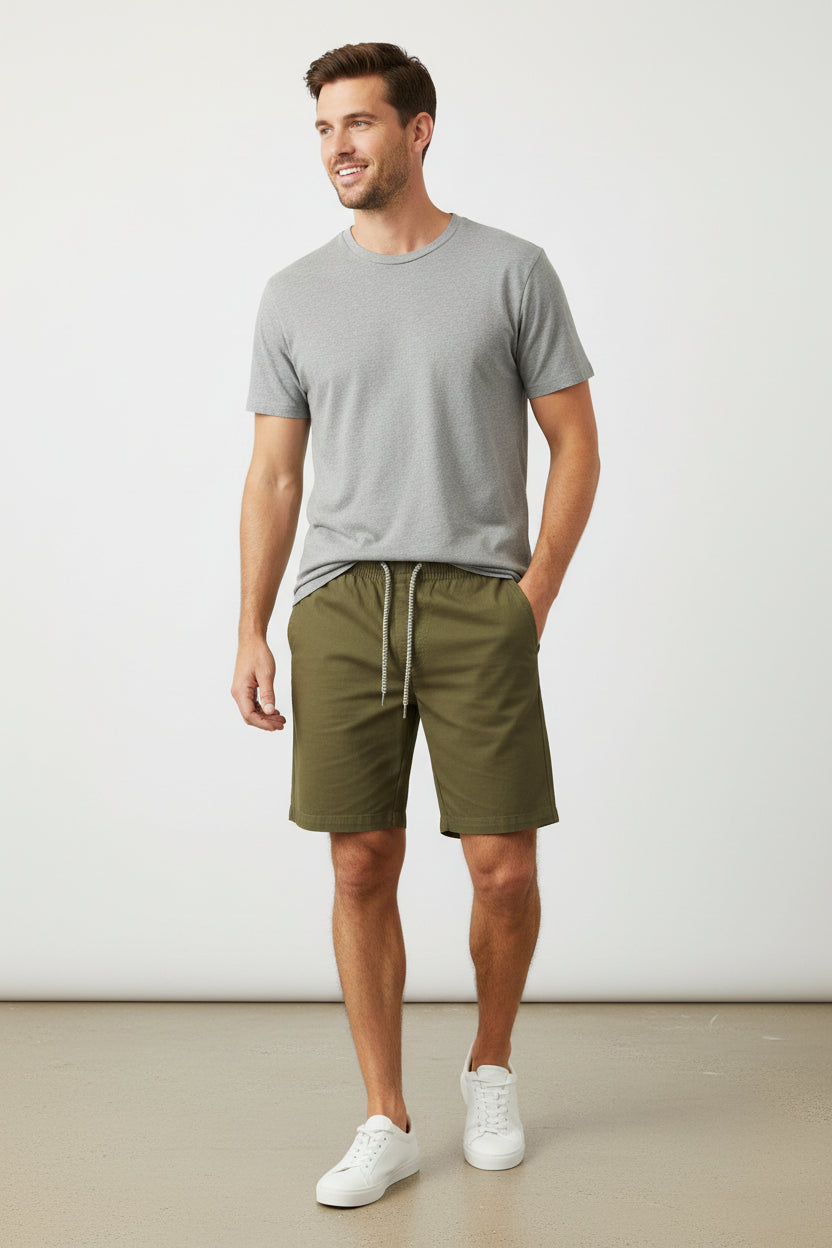 Kit 4 Bermudas Masculinas Sarja Elástico Cordão Casual